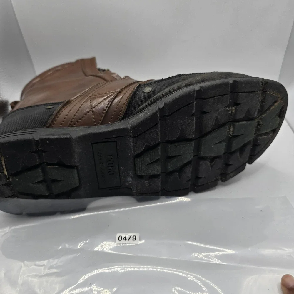 Polo Ralph Lauren Boots Mens Size 10 Brown Leather Snow Ankle Zip Strap Winter